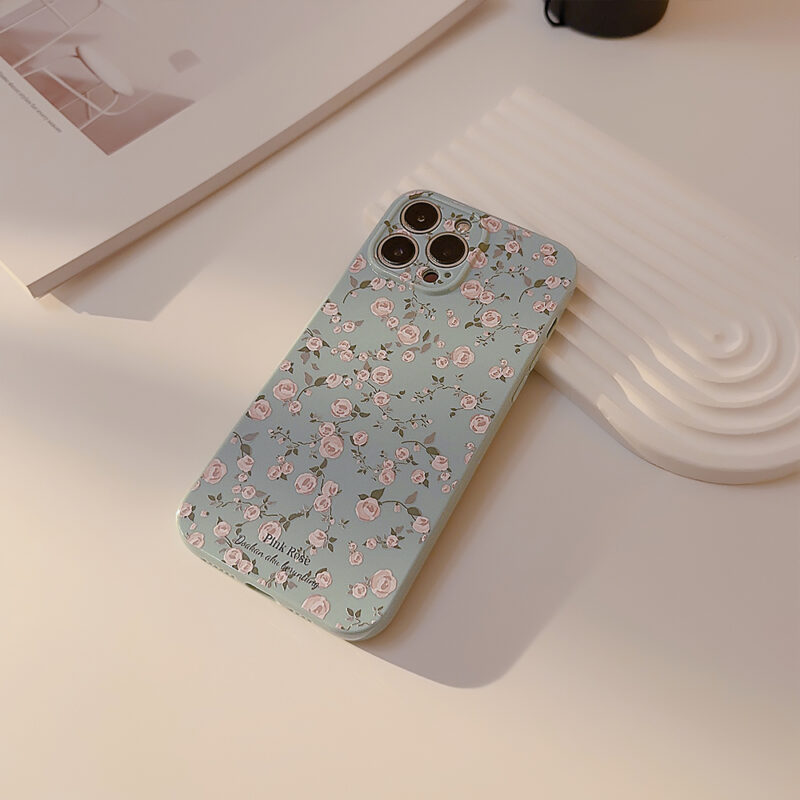 009 Water Blue Base Pink Floral Roses