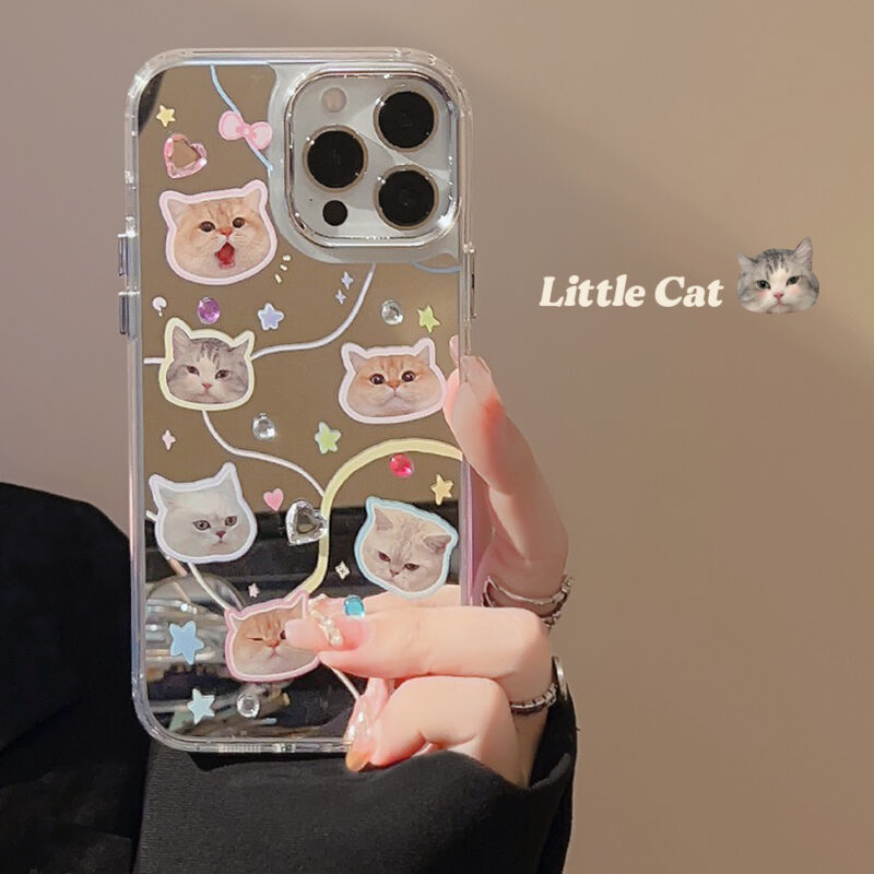 Mirrored Cat Avatar Rhinestone iPhone Case 1