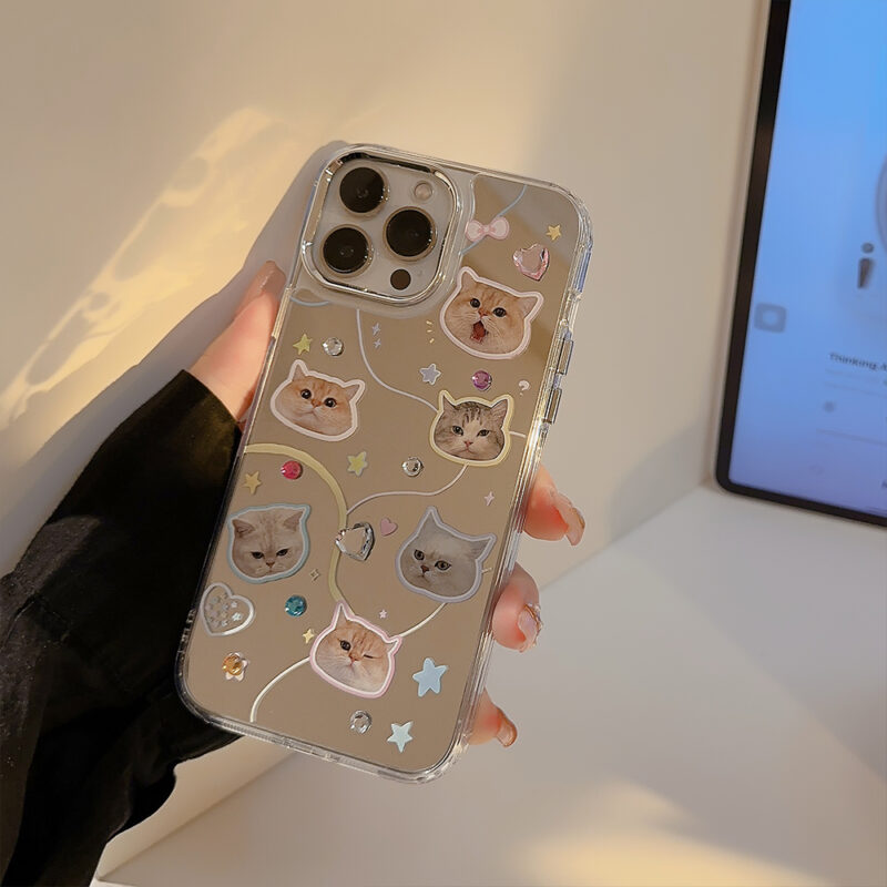 Mirrored Cat Avatar Rhinestone iPhone Case 4