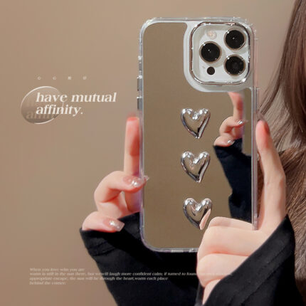 Metallic Silver 3D Heart iPhone Case 1
