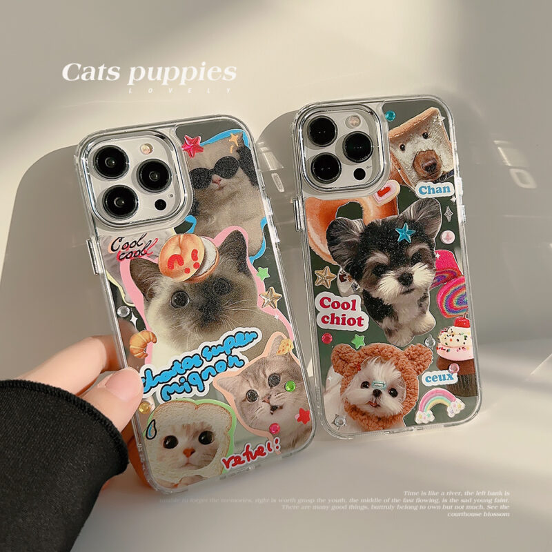 Mirror Cat Dog Star Rhinestones iPhone Case 2