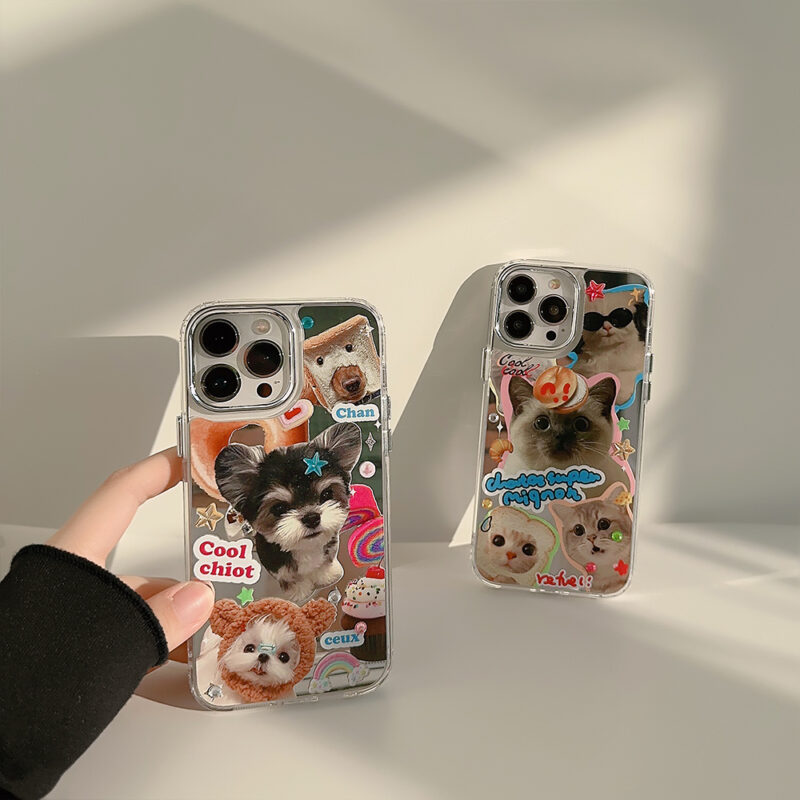 Mirror Cat Dog Star Rhinestones iPhone Case 3