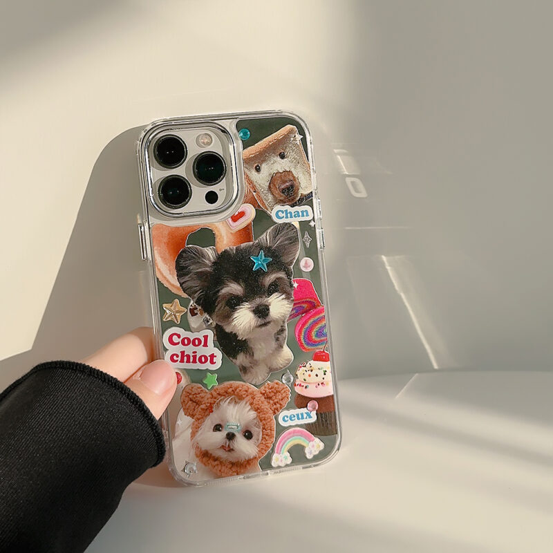 Mirror Cat Dog Star Rhinestones iPhone Case 5