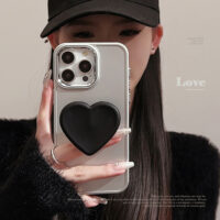 Silver Frame Black Heart Stand iPhone Case 1