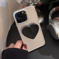 Silver Frame Black Heart Stand iPhone Case 2