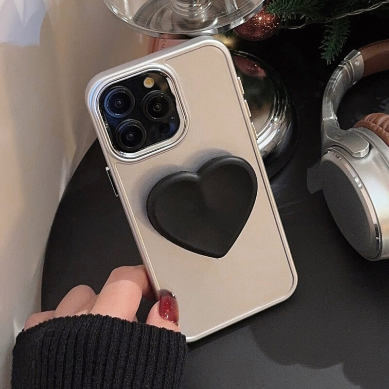 Silver Frame Black Heart Stand iPhone Case 2