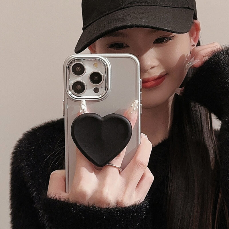 Silver Frame Black Heart Stand iPhone Case 3