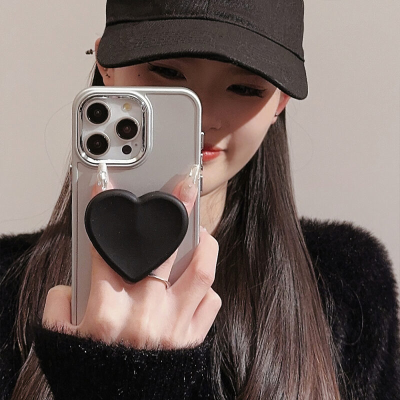 Silver Frame Black Heart Stand iPhone Case 4