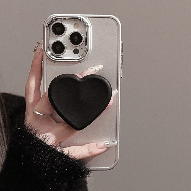 Silver Frame Black Heart Stand iPhone Case 5
