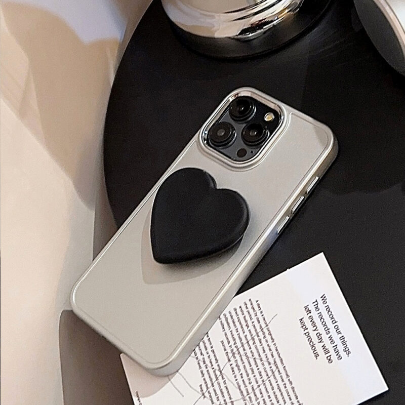 Silver Frame Black Heart Stand iPhone Case 9
