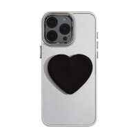 Silver Frame Black Heart Stand iPhone Case