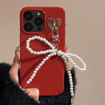 Wine Red Pearl Bow iPhone Case 2