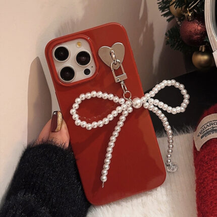 Wine Red Pearl Bow iPhone Case 3