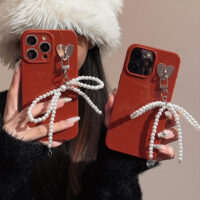Wine Red Pearl Bow iPhone Case 4