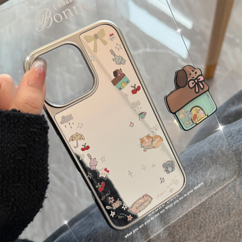 Chic Korean Mirror Puppy House iPhone Case-1
