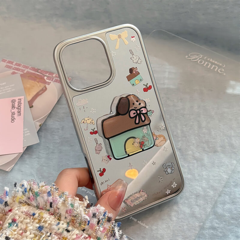 Chic Korean Mirror Puppy House iPhone Case-3