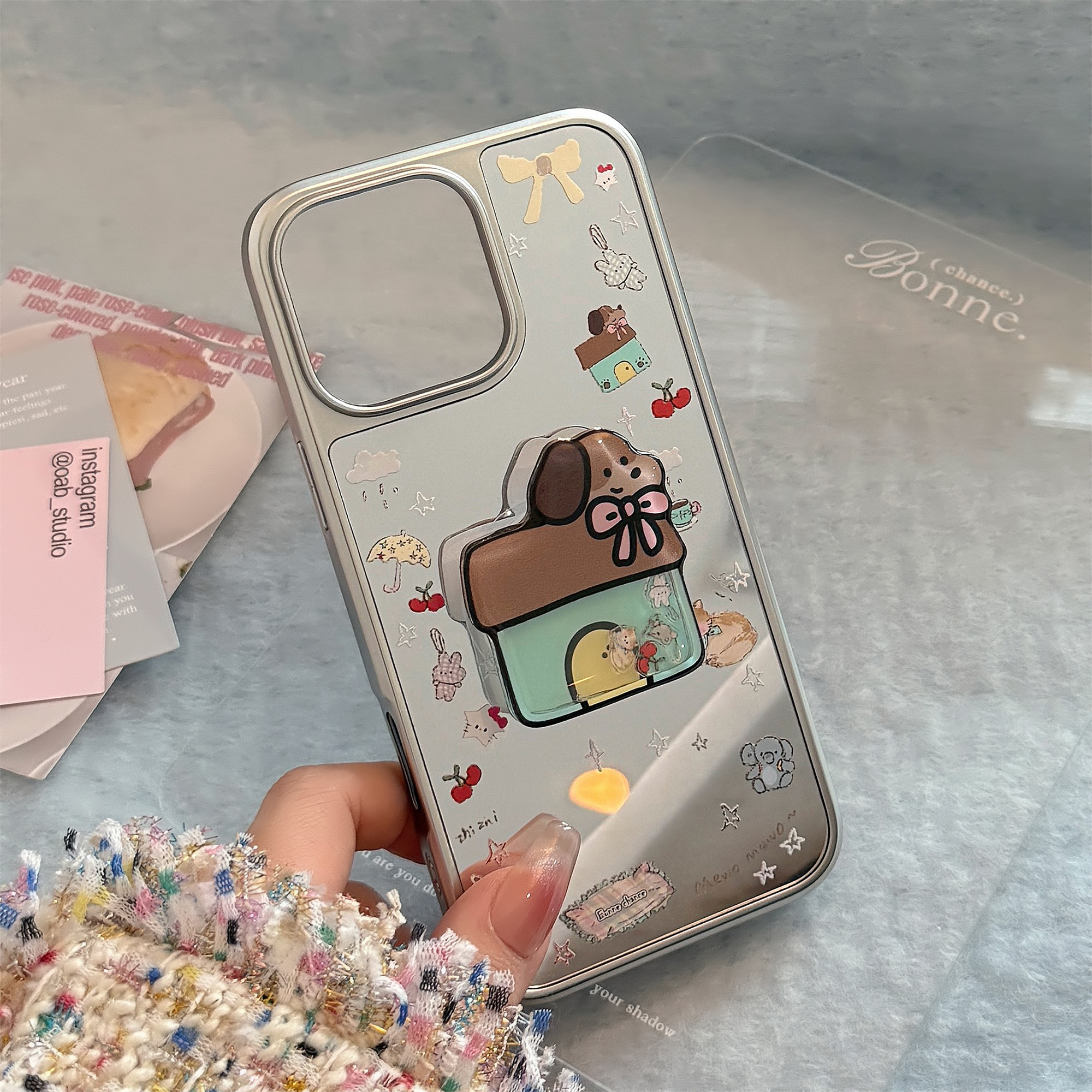 Chic Korean Mirror Puppy House iPhone Case