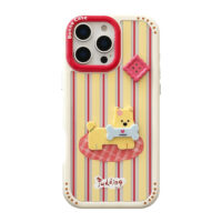 Colorful Striped 3D Buckle Puppy iPhone Case