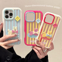 Colorful Striped 3D Buckle Puppy iPhone Case - Image 4