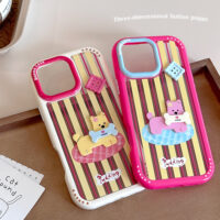 Colorful Striped 3D Buckle Puppy iPhone Case - Image 5