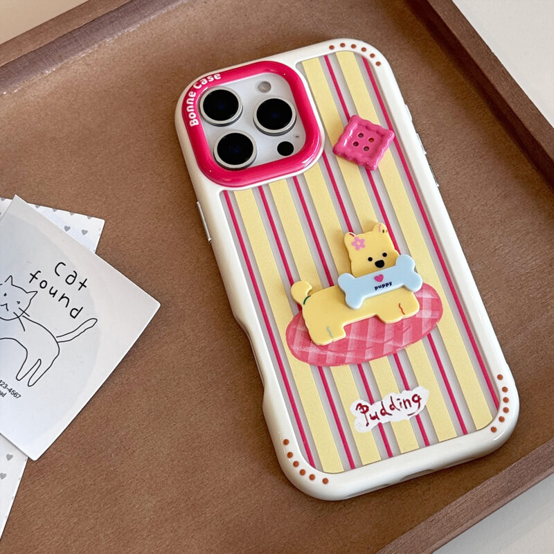 Colorful Striped 3D Buckle Puppy iPhone Case-5