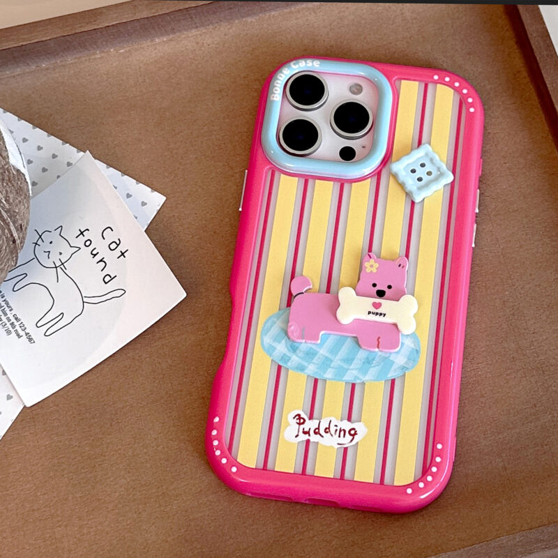 Colorful Striped 3D Buckle Puppy iPhone Case-6