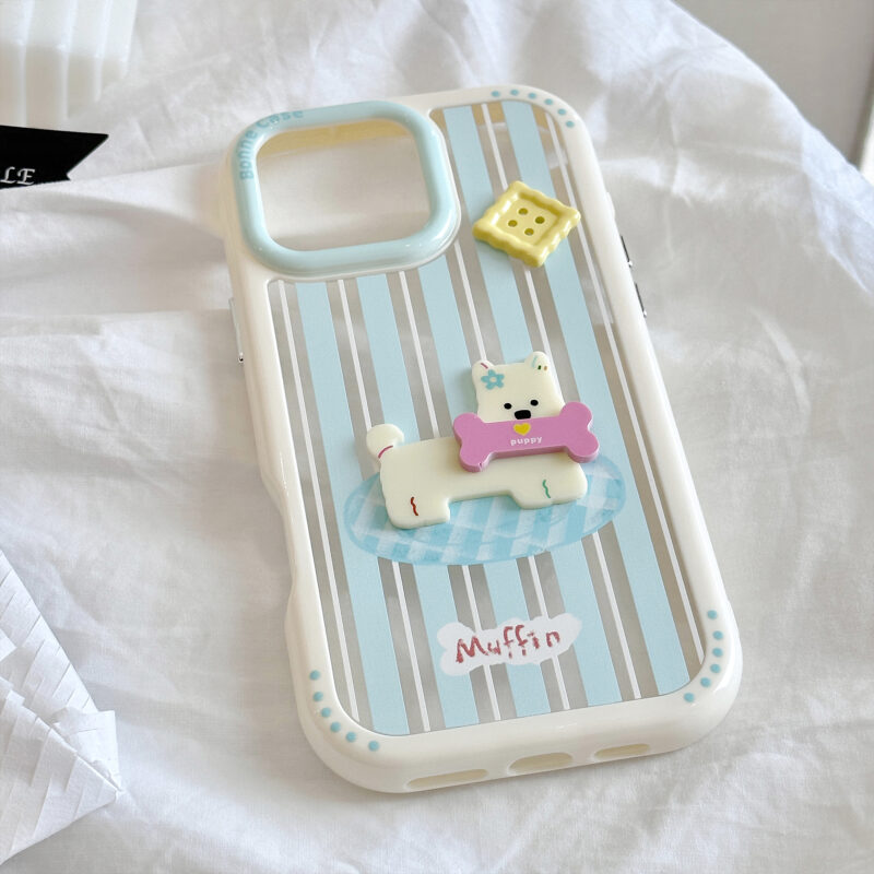Colorful Striped 3D Buckle Puppy iPhone Case-8