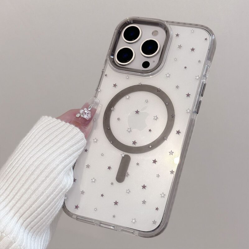 Gray-White Stars Doodle iPhone Case-11