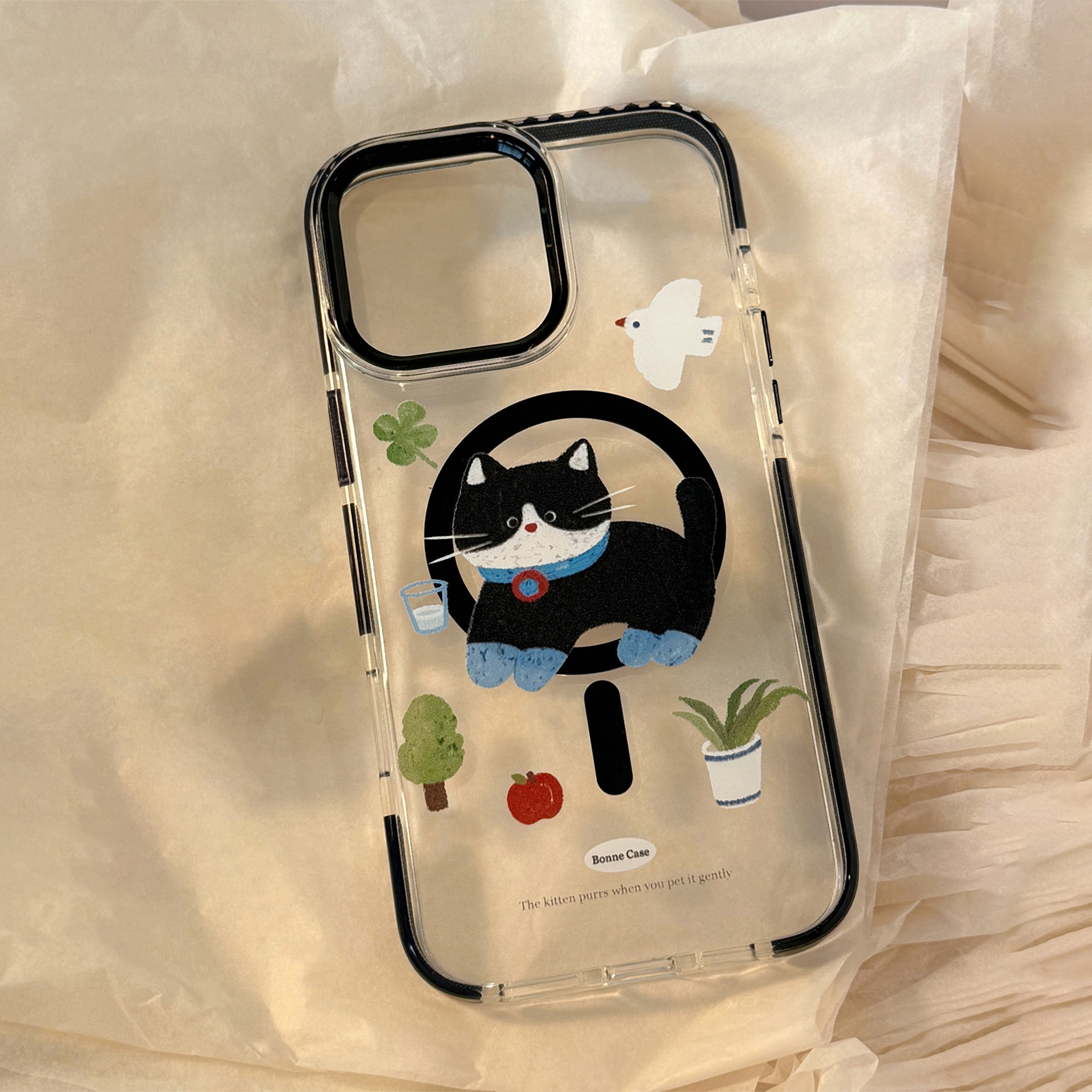 Green Potted Plant Black Cat iPhone Case-12