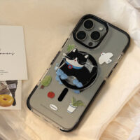 Green Potted Plant Black Cat iPhone Case - Image 3