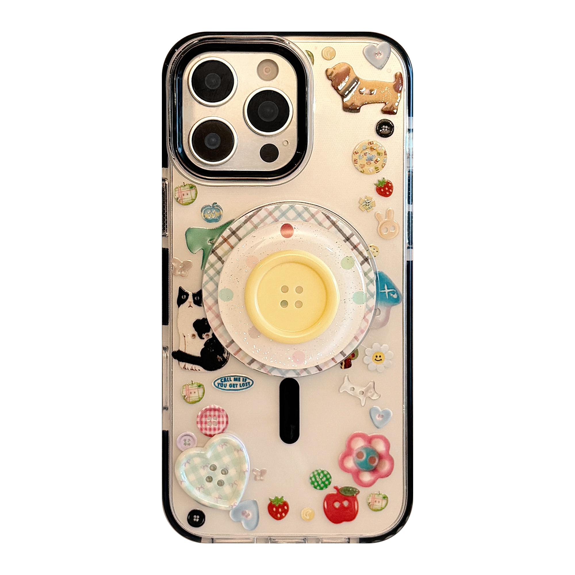 Cartoon Animal Graffiti 3D Buttons Stand iPhone Case-0
