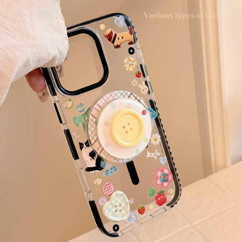 Cartoon Animal Graffiti 3D Buttons Stand iPhone Case-2