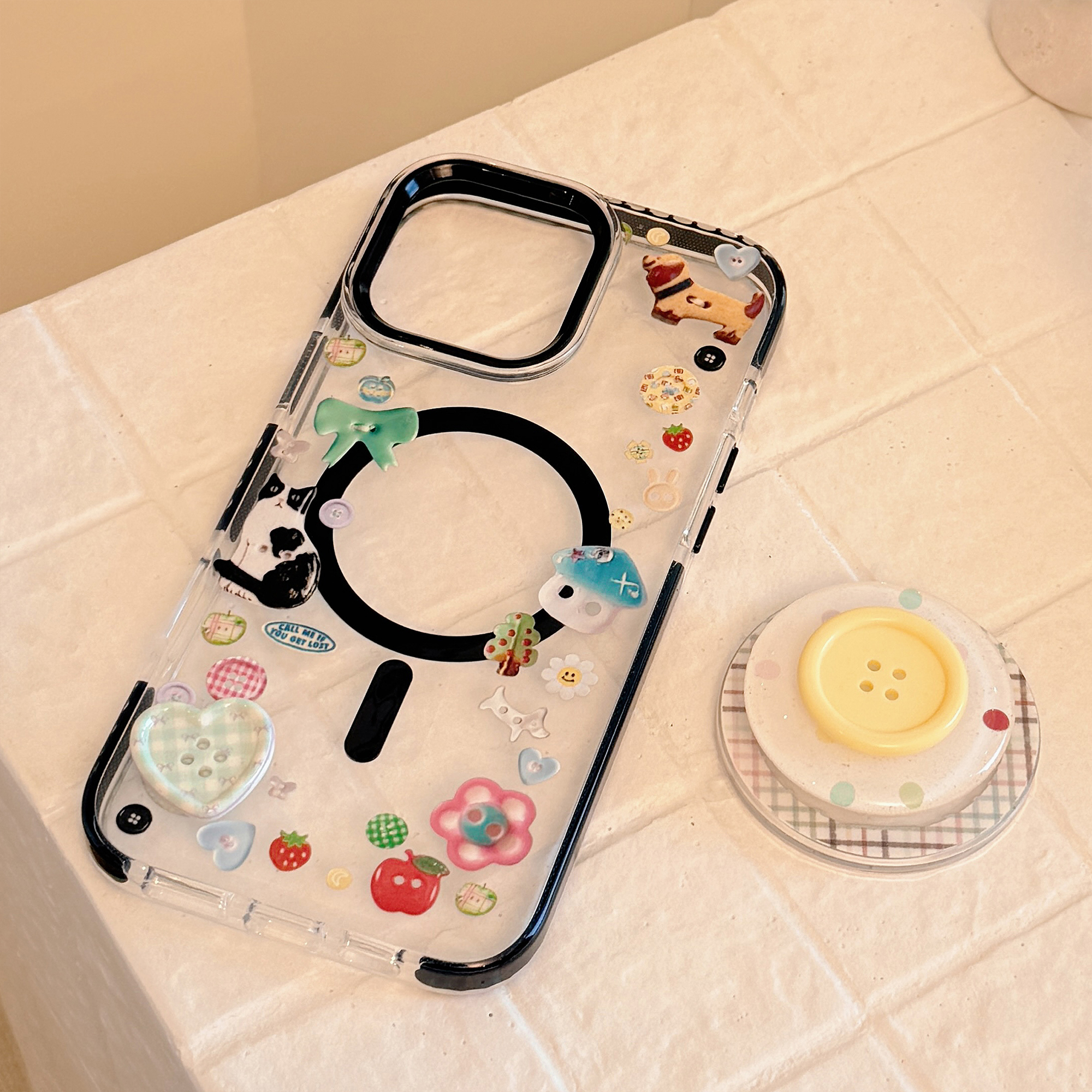 Cartoon Animal Graffiti 3D Buttons Stand iPhone Case-3