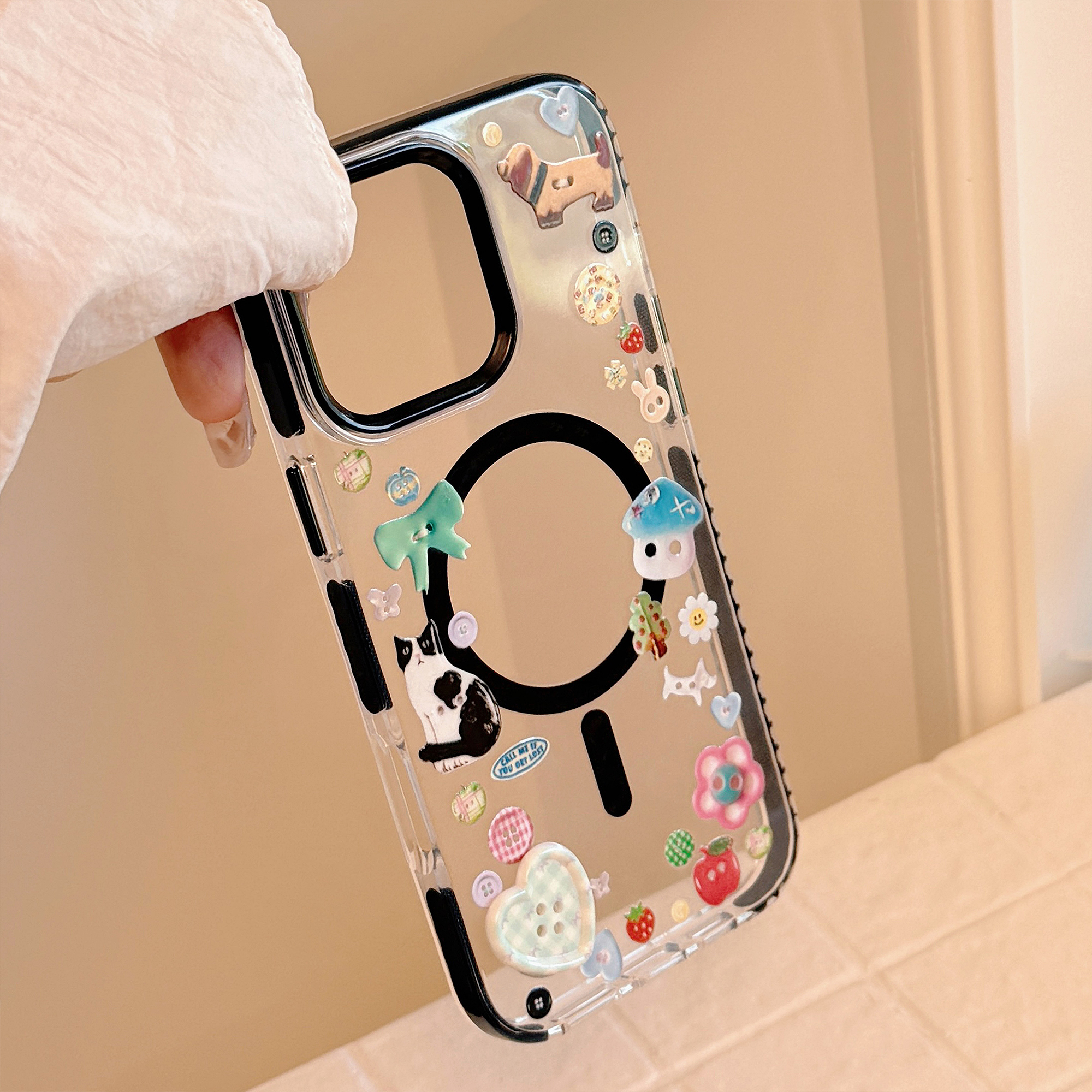 Cartoon Animal Graffiti 3D Buttons Stand iPhone Case-5