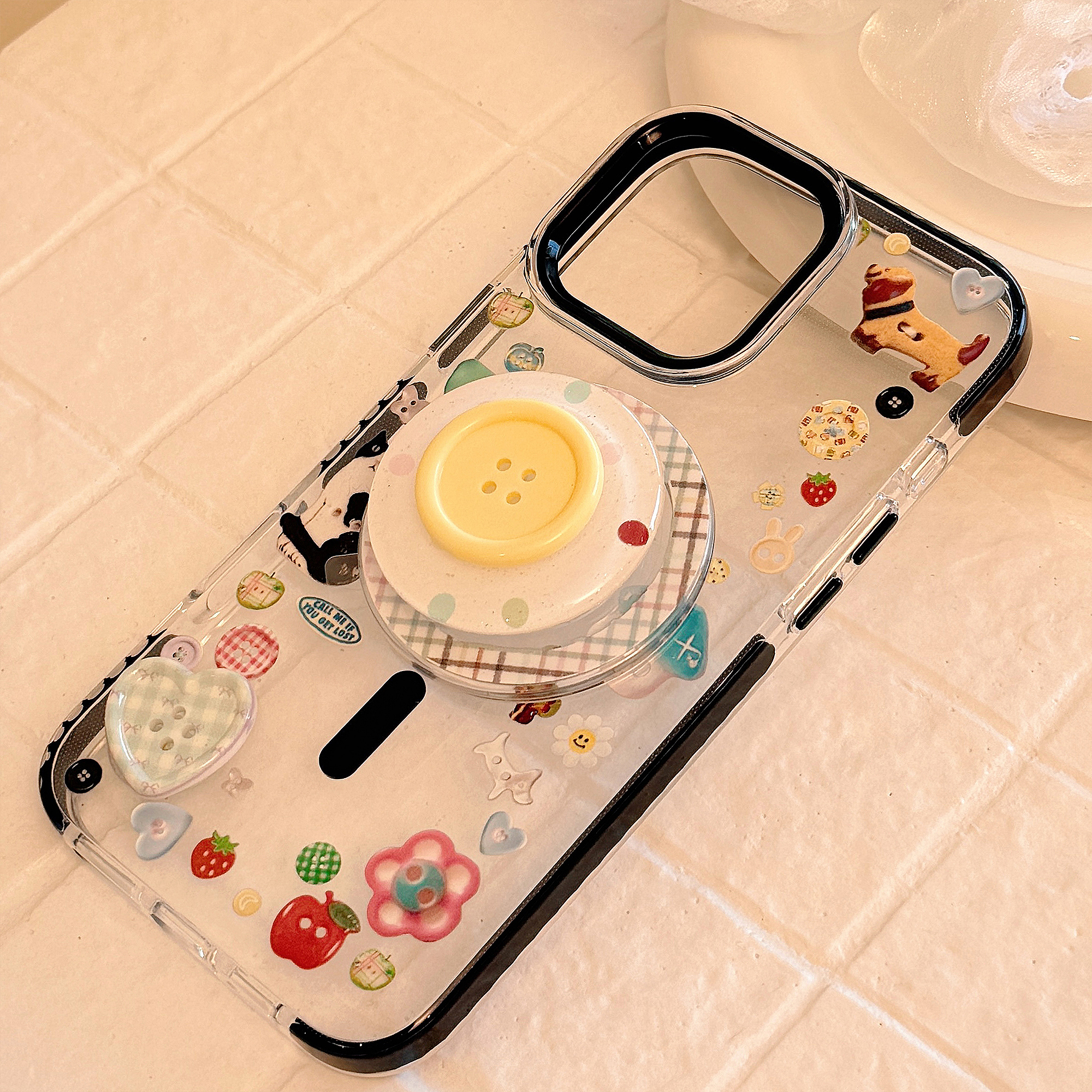 Cartoon Animal Graffiti 3D Buttons Stand iPhone Case-6