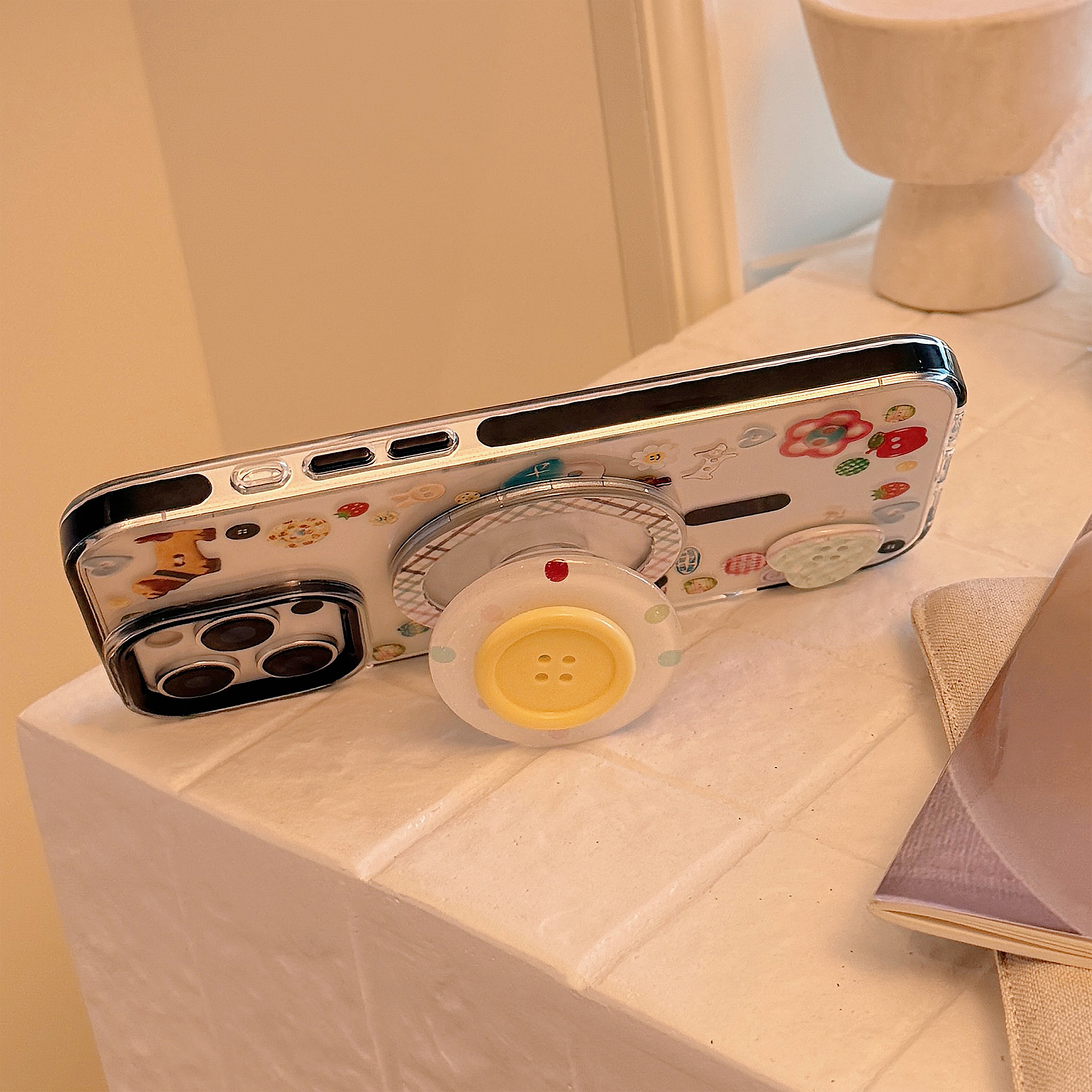 Cartoon Animal Graffiti 3D Buttons Stand iPhone Case-7