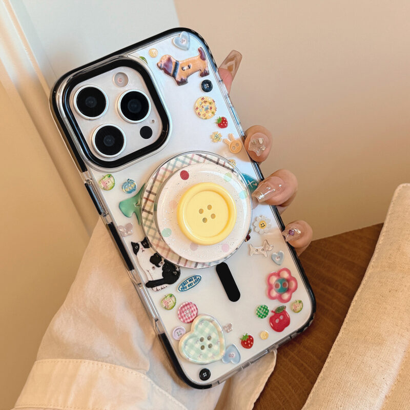 Cartoon Animal Graffiti 3D Buttons Stand iPhone Case-8