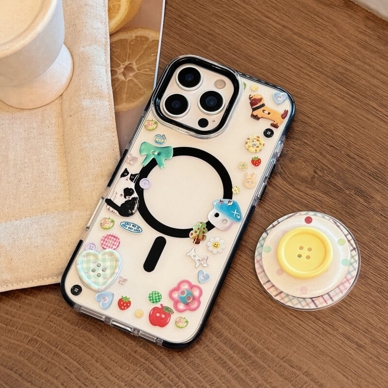 Cartoon Animal Graffiti 3D Buttons Stand iPhone Case-9