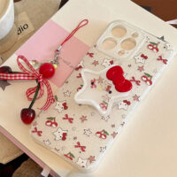 Cute Cat Cherry Glitter 3D Star Stand iPhone Case - Image 2