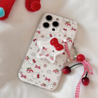 Cute Cat Cherry Glitter 3D Star Stand iPhone Case - Image 3