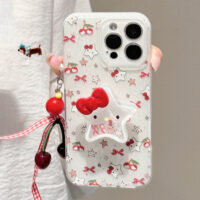 Cute Cat Cherry Glitter 3D Star Stand iPhone Case - Image 5