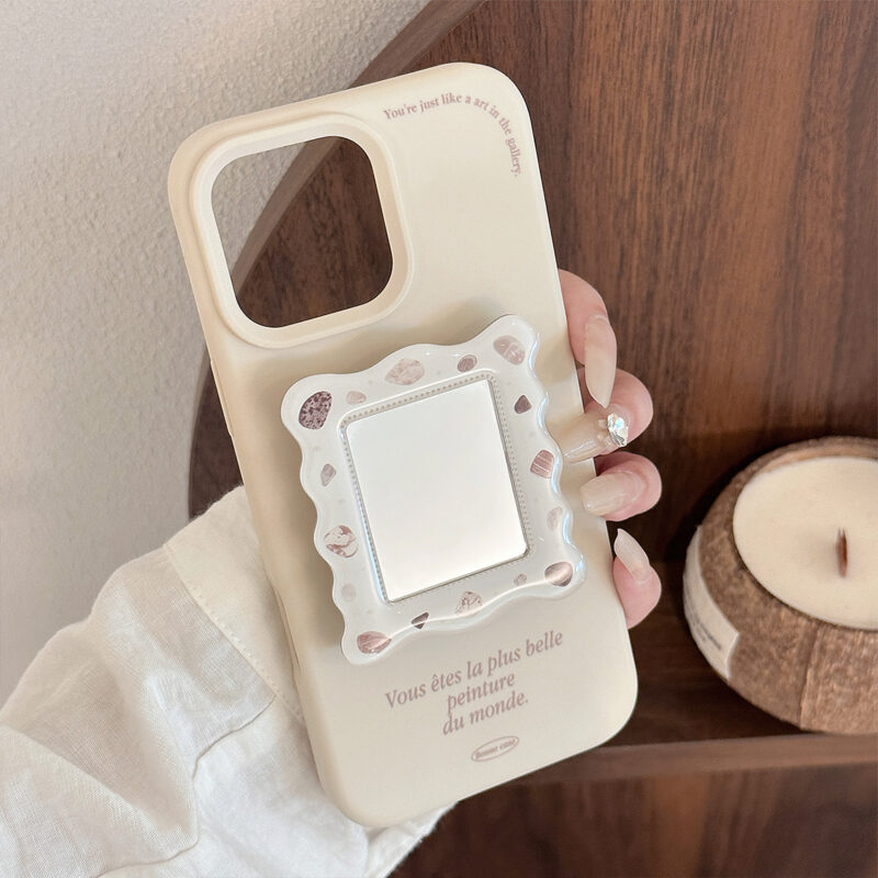 French Mirror Stand Cheese White iPhone Case-7