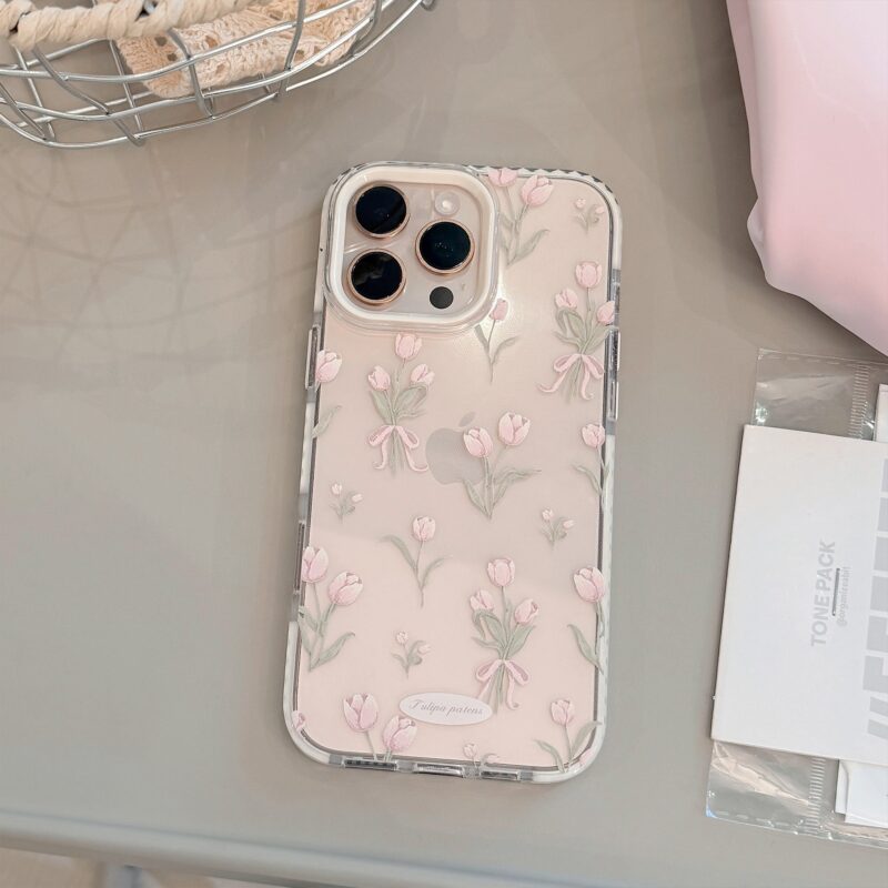 Cute Pink Tulip Bouquet Clear iPhone Case-13