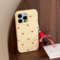 Ins Cream Yellow Cherry Lanyard iPhone Case - Image 3