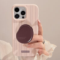 Pink Brown Stripes Coffee Bean Stand iPhone Case - Image 2