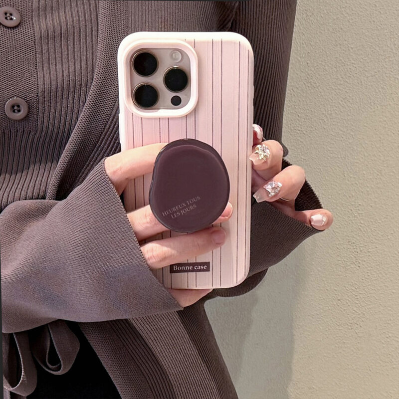 Pink Brown Stripes Coffee Bean Stand iPhone Case-6