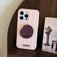 Pink Brown Stripes Coffee Bean Stand iPhone Case - Image 3