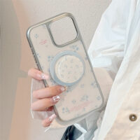 Silver Edged Blue Floral Magnetic Stand iPhone Case - Image 2