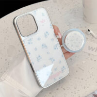 Silver Edged Blue Floral Magnetic Stand iPhone Case - Image 3