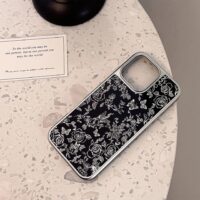 Silver Edged Line Art Rose Butterfly iPhone Case - Image 5